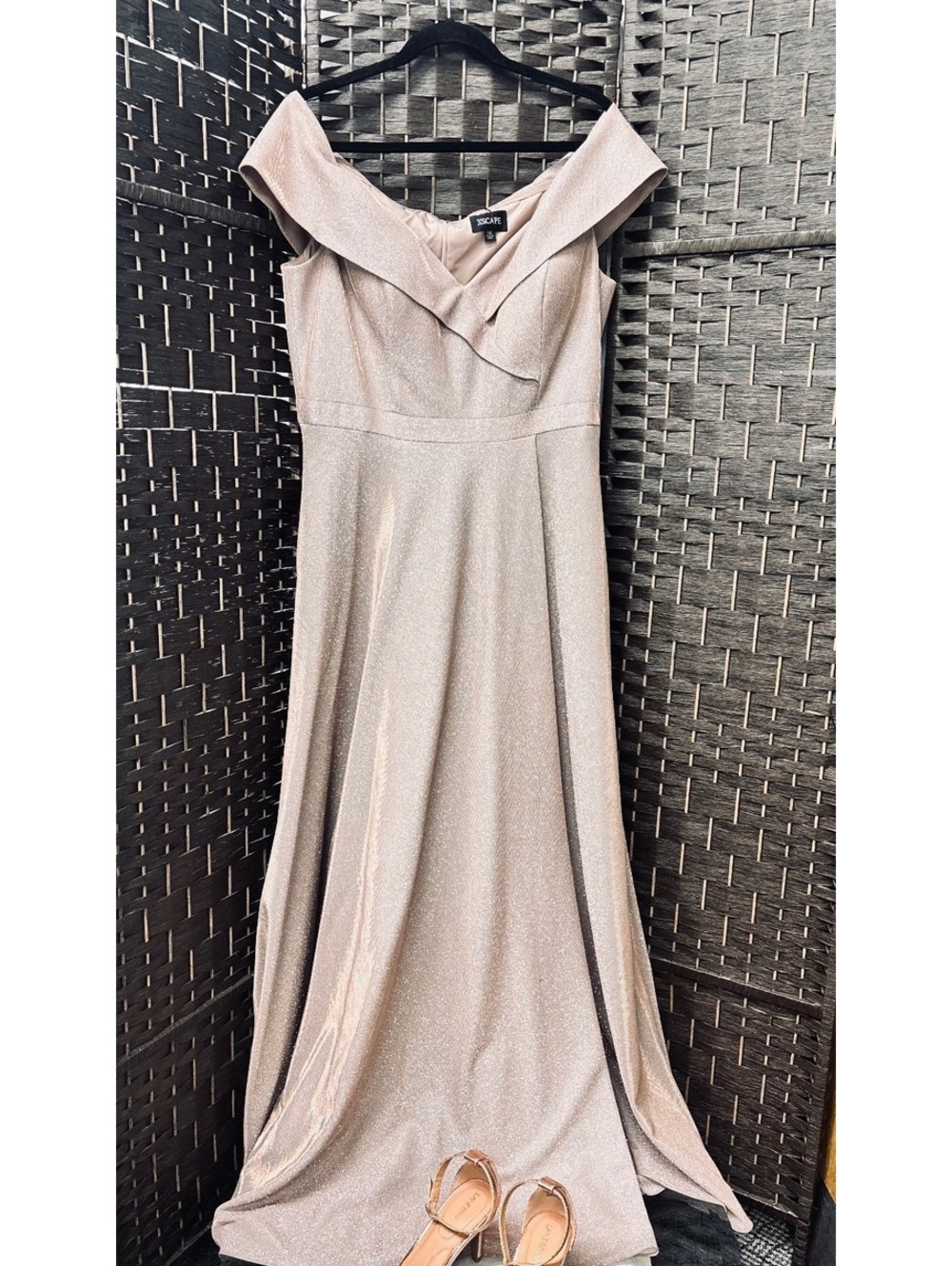 Elegant Off-Shoulder Long Evening Gown - Size 14